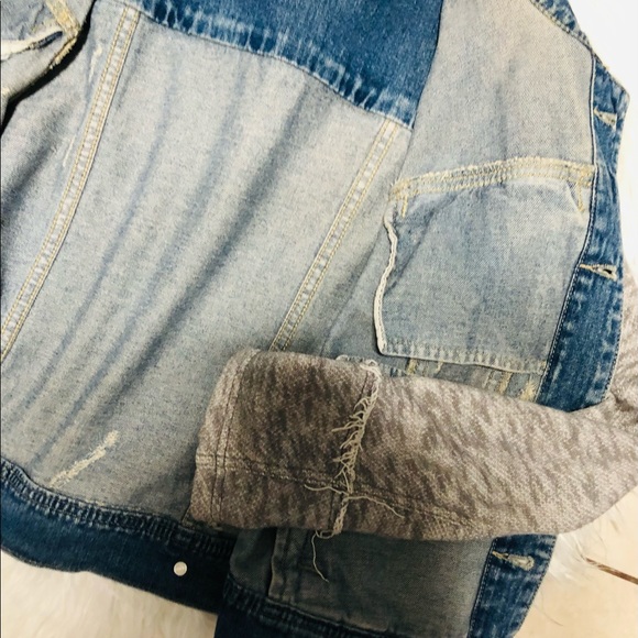 Free People Denim Jacket With Sweat Sleeves Size XS EUC - Picture 9 of 9